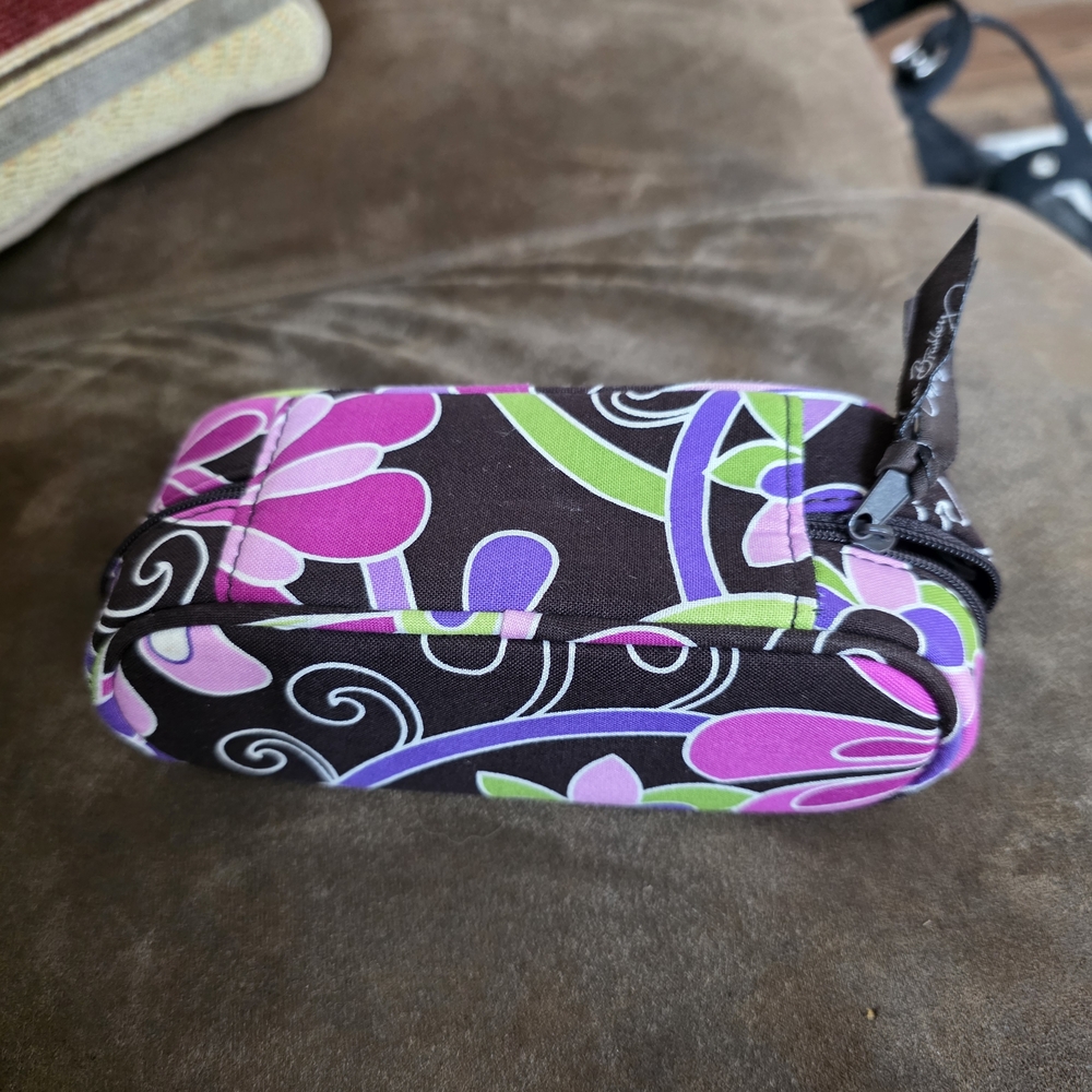 Vera Bradley Brown Cosmetic Pouch with Pink, Purple & Green Floral Print